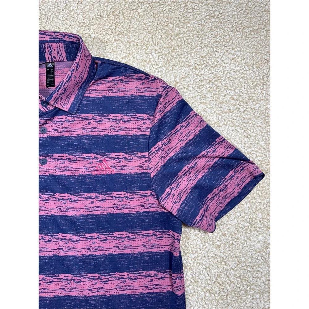 Adidas Golf Polo Shirt Mens Small Short Sleeve Pink Blue Stripe Vinted Light